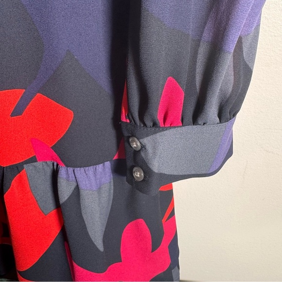 LOFT Red Flounce Fleur Floral Drop Waist Long Sleeve Shift Dress Size Small - Picture 7 of 11